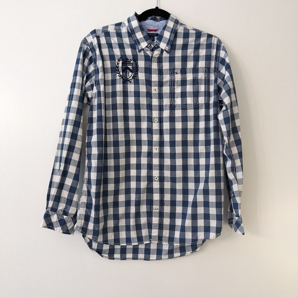Tommy Hilfiger gingham button down with embroidered patch and embroidery